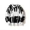 TH Crew Neck Knitted Men's Sweaters Pullover Oversize Long Sleeve Character Pattern Intarsia Knit Sweater Men