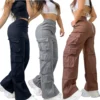 Black Fashion Multi Pockets Casual Cargo Pants For Ladies