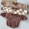 Cotton Checkered Long Sleeve Baby Romper with Smile & Lightning Prints for Newborn Toddler Daily Wear & Play