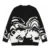 Retro Street Hip Hop Knitted Sweater Black Wool Acrylic with White Skull Shape for Autumn