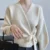 Casual Cross-Tie V-Neck Top Loose Fit Autumn Winter Knitted Cardigan with Belt Closure Short Sweater